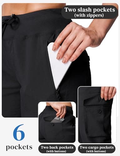BGOWATU Women's Hiking Cargo Pants Lightweight Quick Dry Joggers Athletic Casual Travel Pants with 6 Pockets Black L — view 3