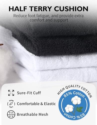 CLOSEMATE Athletic Running Ankle Socks for Men & Women Cushioned Breathable Low Cut Tab Socks with Arch Support 6 Pairs(6White,M) — view 3