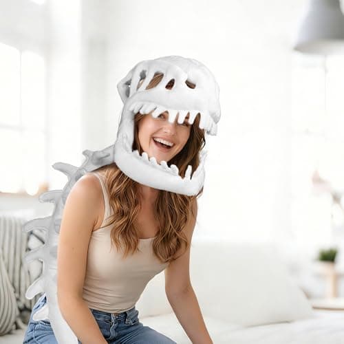3D Dinosaur Skeleton Costume, Vivid Spine Extension & Skull Mask Wearable Outfit for Halloween Dino Cosplay (White) — view 6