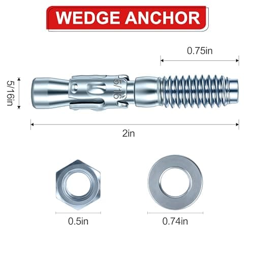 Ahniiqo 5/16 x 2 inch Wedge Anchors, 12 pcs Concrete Screw and Anchor Kit, Galvanized Concrete Anchors, Concrete Wall Anchors and Brick Anchors, Suitable for Concrete Floors and Walls