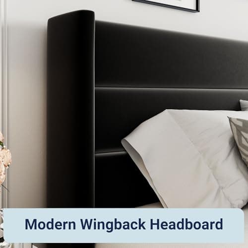 Allewie King Size Velvet Lift Up Storage Bed, Modern Wingback Headboard, Hydraulic Support, No Box Spring Needed, Black — view 4