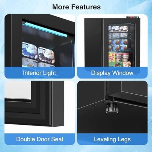 Electactic Mini Freezer, 2.2 Cu.ft Compact Upright Freezer with Glass Door Display, 7 Temperature Settings, -10°F to -18°F Deep Freezing, Quiet Freezer for Home Use, Black — view 5