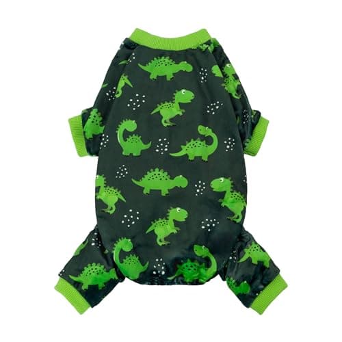 Fitwarm Dinosaur Dog Fleece Pajamas, Warm Clothes for Small Dogs Boy, Cozy Pet Onesie with Feet, Dark Green, Bright Green, Small