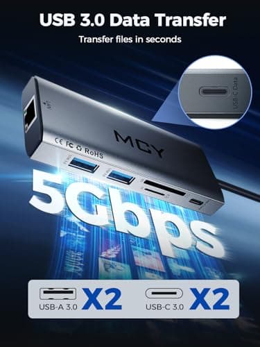 MCY USB C Hub,Laptop Docking Station Dual Monitor Single 8K,2x4K@60Hz,10 in 1 Type-C Multiport Adapter with 2 HDMI,PD100W,Extender Splitter,Card Reader,Ethernet Dock for Mac/Dell/HP/Surface/Steam Deck — view 4