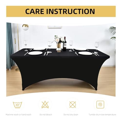 ZarzaaSik 2-Pack 6ft Black Spandex Table Covers for Rectangle Standard Folding Tables - Wrinkle Resistant Stretch Tablecloths - Ultimate Fitted Table Protector for Parties, Trade Shows, Banquet — view 5