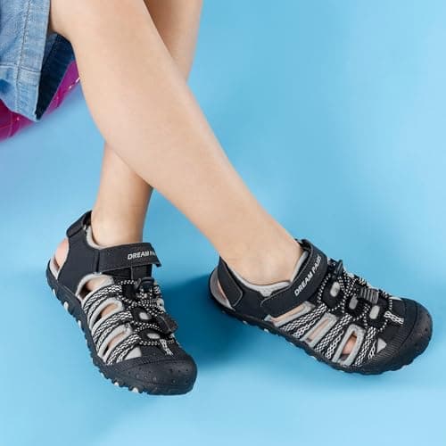 DREAM PAIRS Kids Sandals Toddler Girls & Boys Summer Outdoor Athletic Sport Sandals for Toddler/Little Kids/Big Kids,Size 1 Little Kid,Black/Grey,171111-K