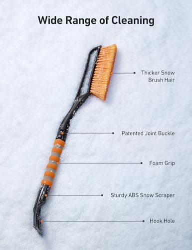 AstroAI 27" Snow Brush and Ice Scrapers for Car Windshield, Detachable Snow Scrapers with Ergonomic Foam Grip for Cars, Trucks, SUVs (Heavy Duty ABS, PVC Brush, Orange) — view 6