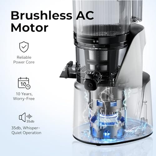 EanOruus Juicer Machines, 3-in-1 Cold Press Juicer with 6.5" Extra Large Chute, 100oz Large Capacity, AC Motor, Makes Juice, Nut Milk & Sorbet, Bright White — view 5