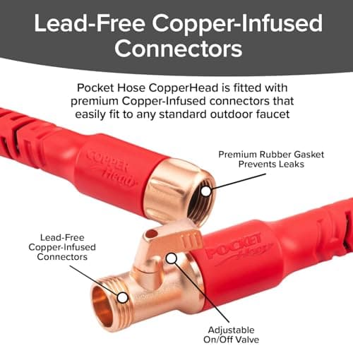 Pocket Hose 25 FT Copper Head Expandable Garden Hose with Pocket Pivot, No Tangles, AS SEEN ON TV, 360° Swivel, Tri-Tex Tubing, Force Field Jacket, Lead-Free, No-Kink, Anti-Burst w/APT — view 8