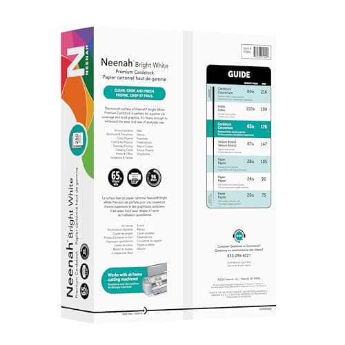 Neenah Bright White Bright White Card Stock, 96 Bright, 65 lb Cover Weight, 8.5 x 11, 250/Pack