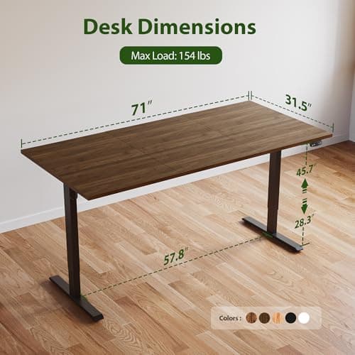 Agilestic Electric Standing Desk, 71 x 31.5 Inches Height Adjustable Desk, Sit Stand up for Work Office Home, Ergonomic Rising Computer Table with Memory Preset, Dark Walnut — view 2