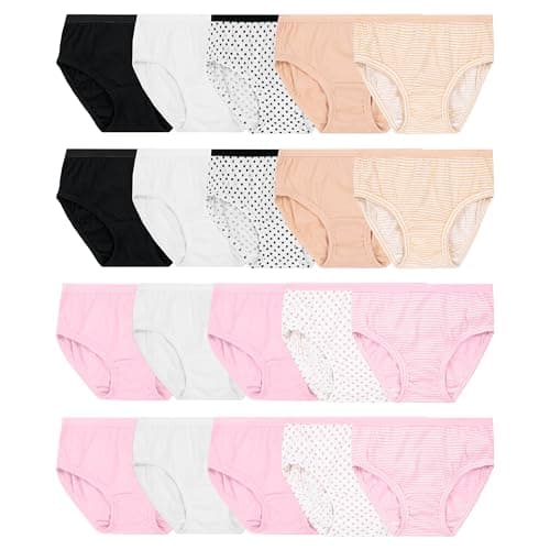 Fruit of the Loom Girls' Tag Free Cotton Brief Underwear Multipacks, Brief-20 Pack-Black/Pink/Grey, 8