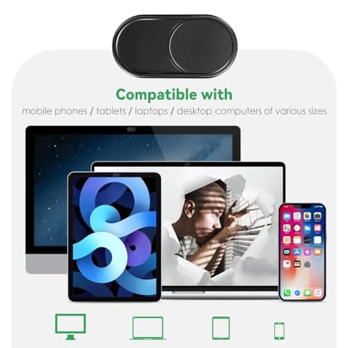 CloudValley Webcam Cover Slide[2-Pack], 0.023 Inch Ultra-Thin Metal Web Camera Cover for Macbook Pro, iMac, Laptop, PC, iPad Pro, iPhone 8/7/6 Plus, Protect Your Visual Privacy [Black] — view 2