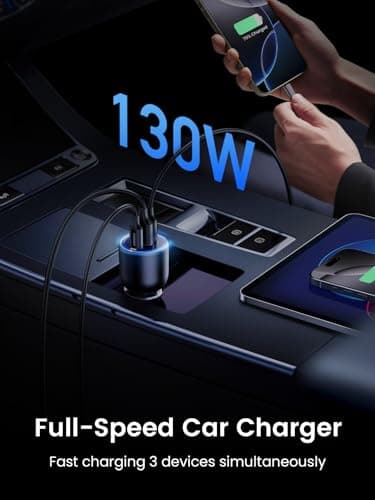 UGREEN 130W Car Charger USB C Fast Charger (with 100W USB C Cable) PD3.0 QC4.0 PPS Fast Charging Car Adapter Compatible with, MacBook, iPhone 17 16 15 14 Pro Max, Galaxy S25 S24 Ultra, iPad — view 2