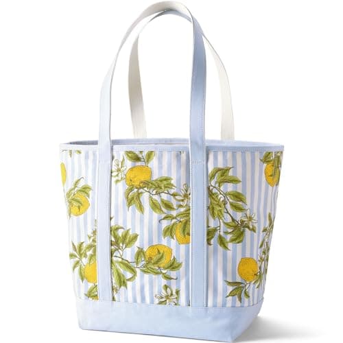 Lands' End Print Open Top Canvas Tote Blue/natural Citrus Stripe Medium Regular Handle — view 2