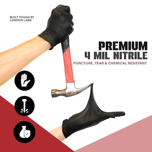 London Labs Synsafe 4 Mil - Black Nitrile Exam Gloves –Disposable Latex Free & Powder Free – Extra Strong, Rubber Gloves – First Aid Kit, Medical, EMT, Cleaning, Cooking | Pack of (100 ct)