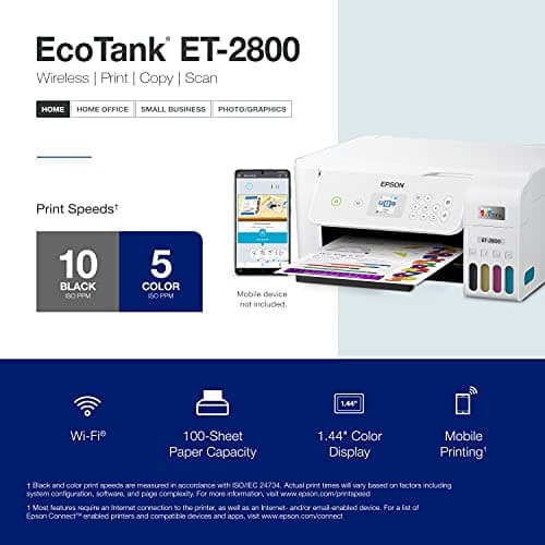 Epson EcoTank ET-2800 Wireless Color All-in-One Cartridge-Free Supertank with Scan and Copy, The Ideal Basic Home Printer - White — view 3