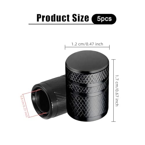 MTABCTY 5 PCS Tire Valve Stem Caps - Anodized Aluminum Tire Valve Caps, Corrosion Resistant Universal Stem Covers for Cars Trucks Motorcycles SUVs Bikes (Black)