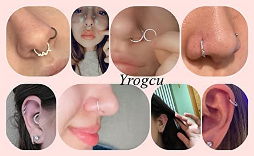 Yrogcu 316L Stainless-Steel Seamless Double-Ring Hinged Nose-Hoop With CZ 18G 8mm Lip Ear Cartilage Clicker Septum Eyebrow Daith Rook Tragus Segment Earrings — view 5