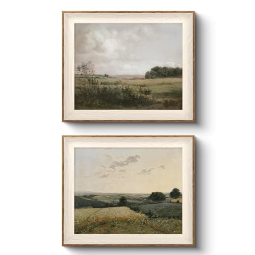VIYYIEA Vintage Landscape Framed Wall Art 2 Set, Nature Wilderness Scenery Paintings Decor Aesthetic, 10x12 Inch Canvas Print Artwork Home Decor, Retro Farmhouse Wall Pictures for Bedroom Living Room