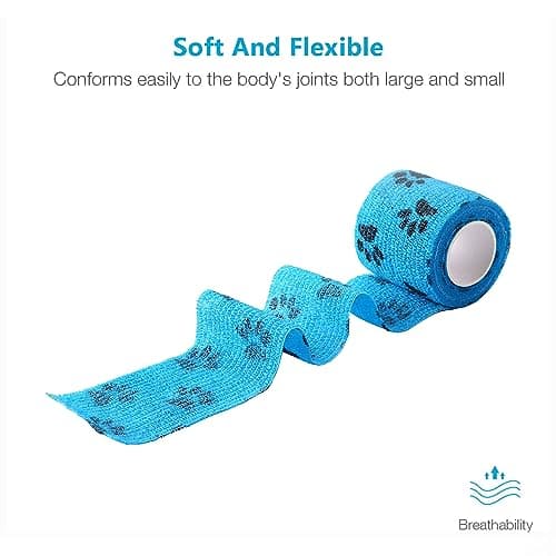 WePet Pet Wrap, Self-Adhesive Non-Woven Tape for Dog Legs, Paws, Wounds, First Aid Cohesive Gauze for Horse, Cat, Bird, Animal, 6 Rolls, 2 Inch, Pawprints A — view 3