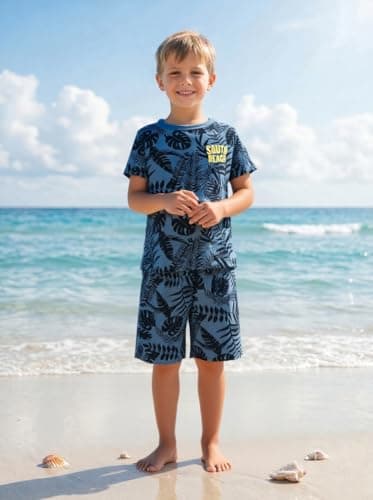 Toddler Boy Summer Outfits Clothes, Kids Boys Short Sleeve Cotton T-Shirt and Shorts Clothing Sets 2-7T (5-6 Years, Hawaiian style) — view 2