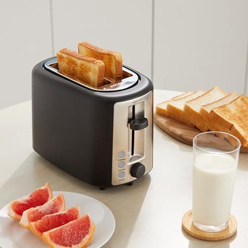 Amazon Basics 2 Slice Toaster, Extra Wide Slots for Bagels, 6 Browning Settings, Removable Crumb Tray, Defrost/Cancel/Bagel Buttons, Cord Wrap, 900W, Black & Silver — view 4