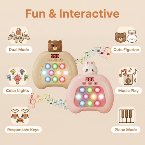 Electronic Pop It Game with LED Screen - 2-Player Online Bubble Pop Fidget Toy, Brain Training STEM Game for Kids 3-12, Anti-Anxiety Sensory Toy, Educational Birthday Gift for Boys Girls（（Brown）