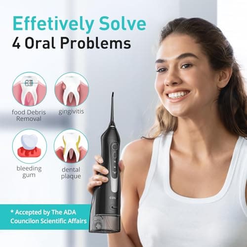 COSLUS ADA Accepted Water Dental Flosser Teeth Pick C20: Portable Cordless Oral Irrigator 300ML Rechargeable Travel Irrigation Cleaner IPX7 Waterproof Electric Flossing Machine, Professional Set Black — view 6