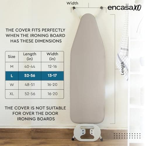 Encasa XO Replacement Ironing Board Cover with Extra Thick Pad, Plain Colors, Elasticated, (Fits Standard Large Boards of 54"x15") Heat Reflective, Scorch Resistant, Heavy Duty - Cobalt — view 5