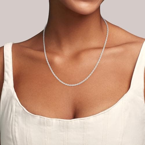 Jewlpire 925 Sterling Silver Chain Necklace for Women, 2MM Rope Chains Silver Chain for Women Classic & Sturdy Women's Chains Necklace, Sterling Silver Necklaces 18 Inch — view 4