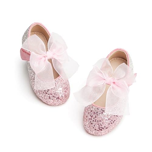 Kiderence Little Toddler Girls Dress Shoes Ballerina Ballet Flats Kids Pink Mary Janes Size 5