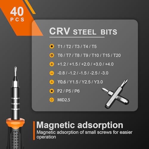 JOREST 40Pcs Small Precision Screwdriver Set, Mini Tool Kit with Torx T5 T6 T8 T9, Triwing Y00, Star Pentalobe, Repair for Ring Doorbell, Laptop, PC, Switch, PS5, Xbox, MacBook, iPhone, Watch, Glasses — view 3