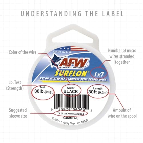 American Fishing Wire Surflon Nylon Coated 1x7 Stainless Steel Leader Wire, Black, 100-Feet/30-Pound — view 2