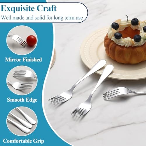 Cake Forks Set of 12, Berglander Stainless Steel 14cm Dessert Fork for Cocktail, Dessert, Cake, Tea, Fruit, Cheese, Appetizer Small Forks for Party, Hotel, Restaurant, Cafes Dishwasher Safe — view 2