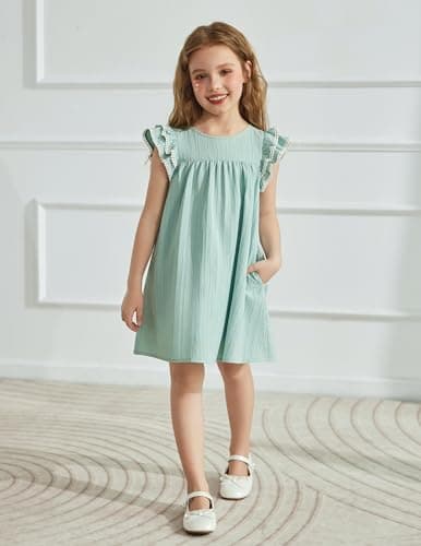 Arshiner Girls Summer Dress Toddler Ruffle Sleeve Dresses Girls Green Dress Kids Swing Boho Sundress 3t — view 7