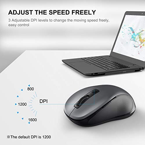 WisFox 2.4G Wireless Mouse for Laptop, Ergonomic Computer Mouse with USB Receiver and 3 Adjustable Levels, 6 Button Wireless Mice for Windows Mac PC Notebook (Grey) — view 3