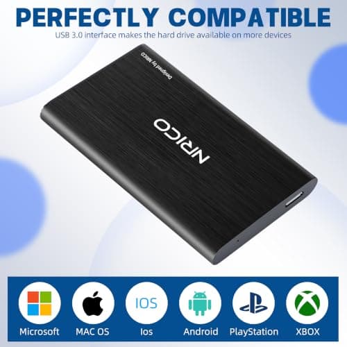 NRICO Ultra Slim 320GB Portable External Hard Drive USB3.0 HDD Storage Compatible for PC, Desktop, Laptop,Mac,PS4, Xbox one (Black, 320, GB)