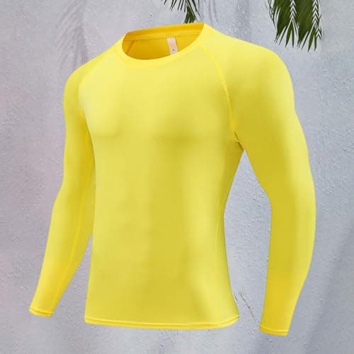 Teen Boys Compression Shirts Youth Long Sleeve Quick Dry Athletic Performance Undershirt (Yellow, 13-14 Years)
