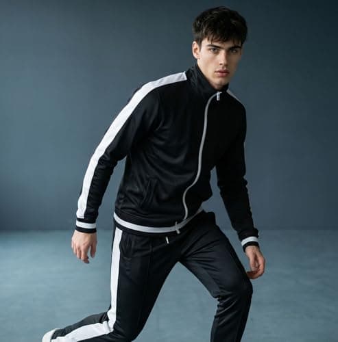 SCREENSHOT Mens Urban Hip Hop Premium Track Jacket - Slim Fit Side Taping Sportswear Urbanwear Streetwear Top, S51700-black, Medium