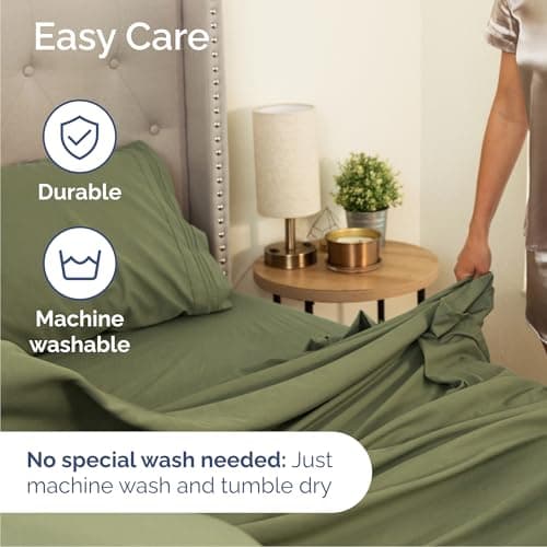 Queen Size 4 Piece Sheet Set - Comfy Breathable & Cooling Sheets - Hotel Luxury Bed Sheets for Women & Men - Deep Pockets, Easy-Fit, Soft & Wrinkle Free Sheets - Sage Green Oeko-Tex Bed Sheet Set — view 6