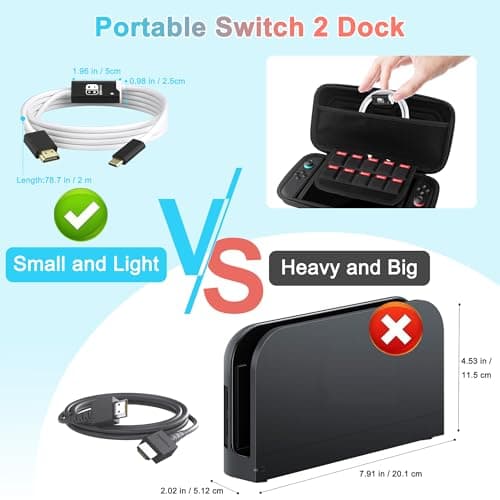 Switch 2 Dock, 4K@60HZ 6ft, USB C to HDMI Replacement Cable for Nintendo 2 Dock, Portable Travel TV Base Adapter ＆ Travel NS 2 Docking Station Cord Compatible with Nintendo OLED — view 2