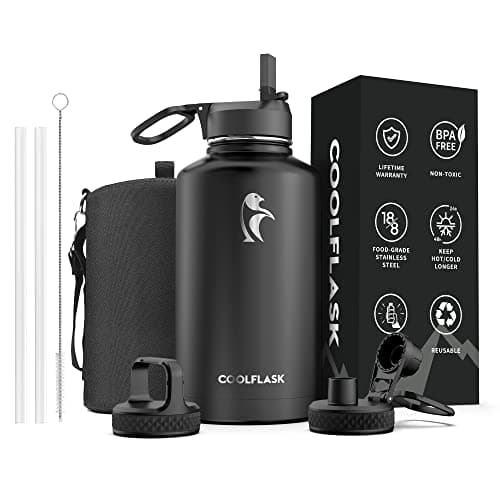Coolflask Half Gallon Water Bottle Insulated with Straw & 3 Leakproof Lids — view 7