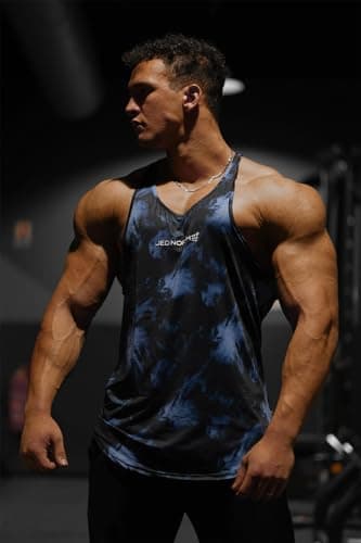Jed North Men's Graphic Bodybuilding Tank Tops Gym Stringers Racerback,AbstractBlue,Small — view 7