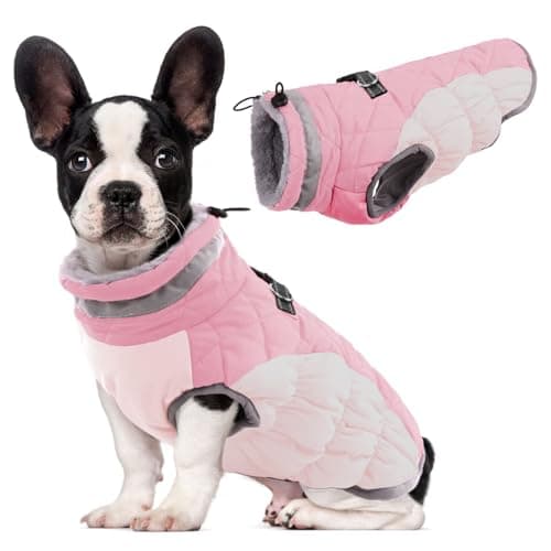 Lelepet Dog Coat Warm Dog Winter Coat Waterproof Dogs Jacket with Harness Built in Reflective Pet Fleece Vest Zip-Up Cold Weather Coats for Small Dogs Turtleneck & Windproof Coats Yorkie Pink S