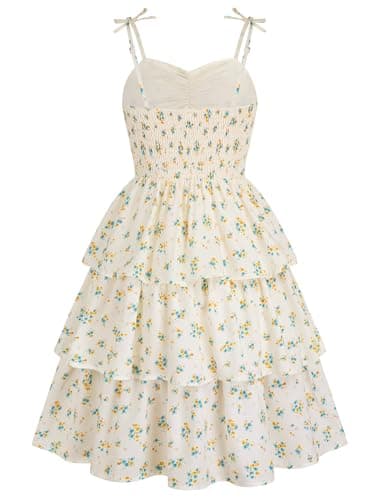 HOZIY Vestidos para Niñas Girls Summer Spring Boho Yellow Floral Semi Formal Party Dress Tween Ruffle Tiered Smocked Dresses Short Sundress Size 9-10 — view 5