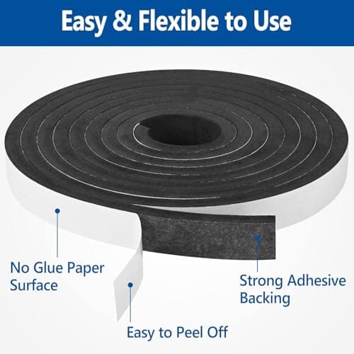 Kikerike Self Adhesive Foam Tape Weatherstrip 1/2In x 1/8In x 26Ft High Density Foam Insulation Strips Seal Weather Stripping with Strong Adhesive for Door and Window Sound Isolation Soundproofing — view 2