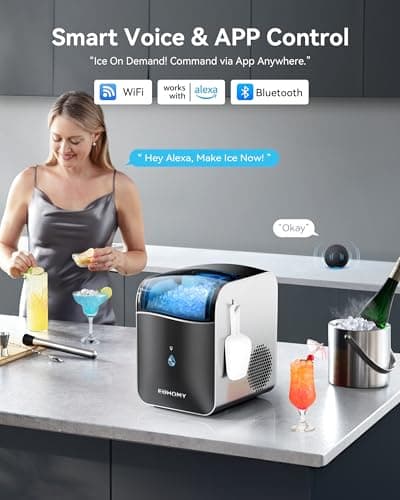 EUHOMY Smart Nugget Ice Maker Countertop, Pebble Ice Maker Machine with APP/Alexa Control, 40lbs/24H, Ready in 7 Mins, Self-Cleaning, Portable Sonic Ice Makers with Hanging Ice Scoop for Home/Office — view 3