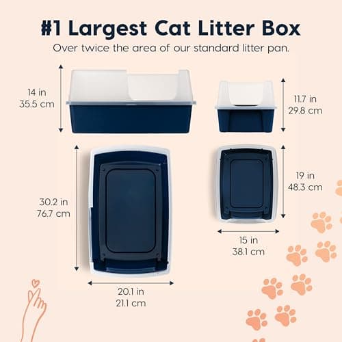 IRIS USA 76.2 x 50.8 x 35.6 cm XX-Large Side Entry Cat Litter Box, Open Top Extra Large Litter Box for Big Cats and Multi-Cat Households, High Sided Scatter Shield, Easy to Clean, Navy