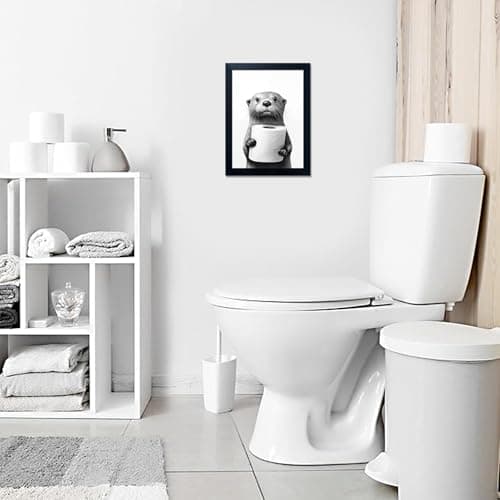 Bathroom Picture Wall Decor Black and White Framed Wall Art for Bathroom Toilet Paper in the Hand of a Little Funny Raccoon Canvas Print Painting — view 7